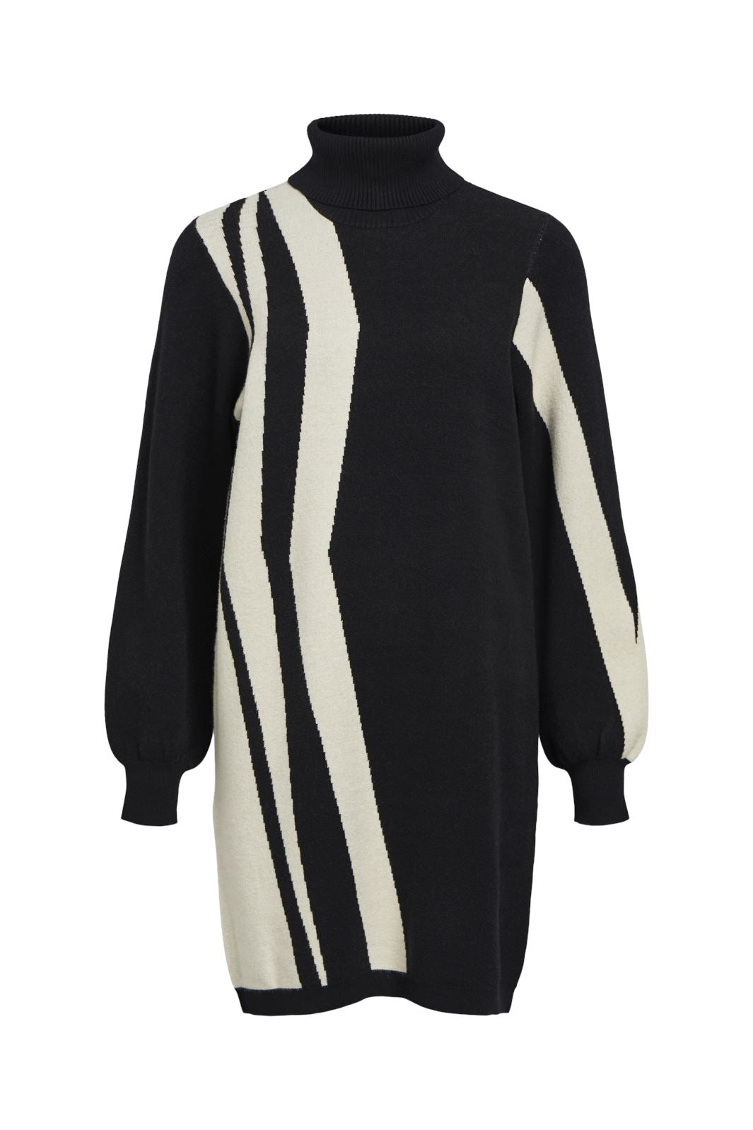 Object - Objray L/S Knit Rollneck Dress - 4611803 Black Sandshell Vertical Stripes