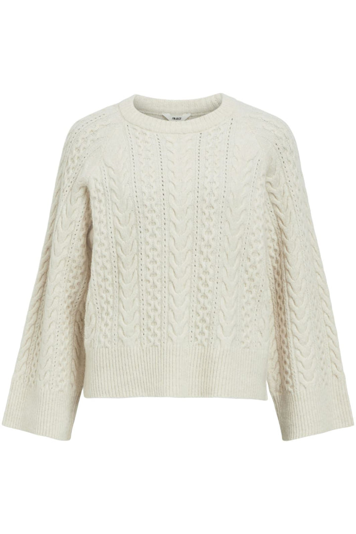 Object - Objrosa Knit L/S Re Pullover 134 - 4569006 White Sand Melange Strikbluser 