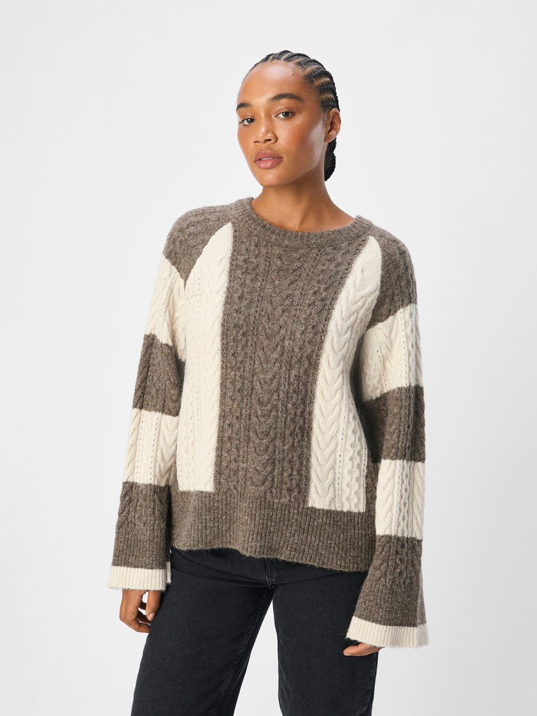 Object - Objrosa Knit L/S Re Pullover 134 - 4603709 Morel White Sand Strikbluser 