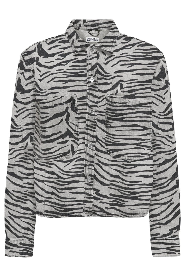 Only - Onlcassie Ls Zebra Shirt Sik - 4839009 Light Grey Denim Zebra Skjorter 