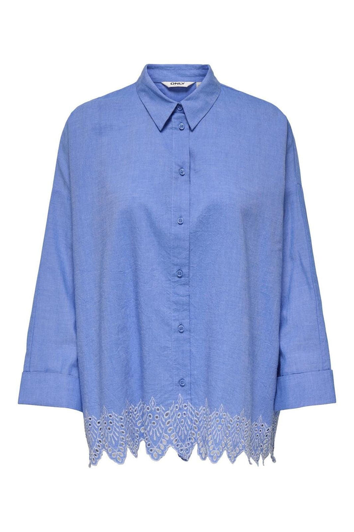 Only - Onlgraces Tulum Ls Emb Shirt - 4695480 Blue Bonnet Bright White Emb.