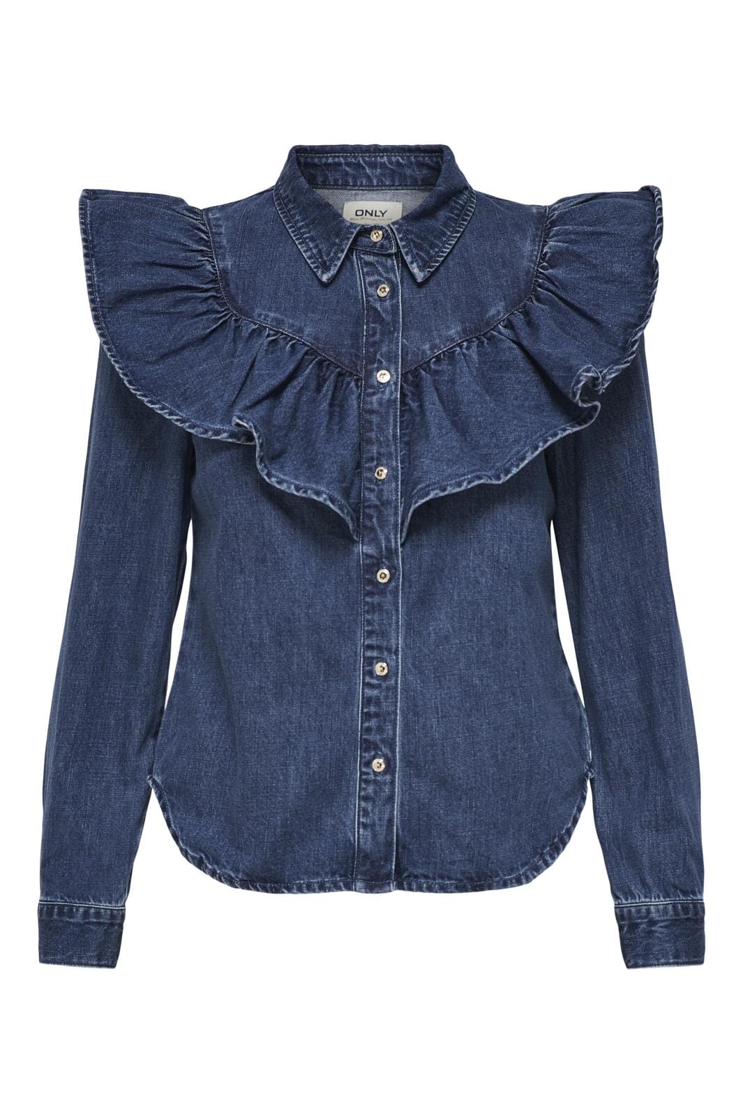 Only - Onlindigo Ls Frill Shirt Qyt - 4287142 Dark Blue Denim