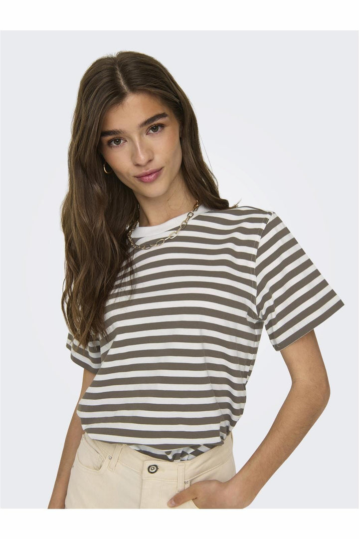 Only - Onllivina S/S Stripe Tee - 4487457 Walnut White Stripes