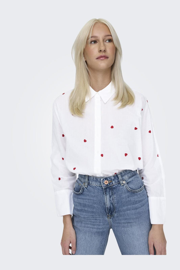 Only - Onlnew Lina Grace Ls Emb Shirt - 4129973 Bright White Heart