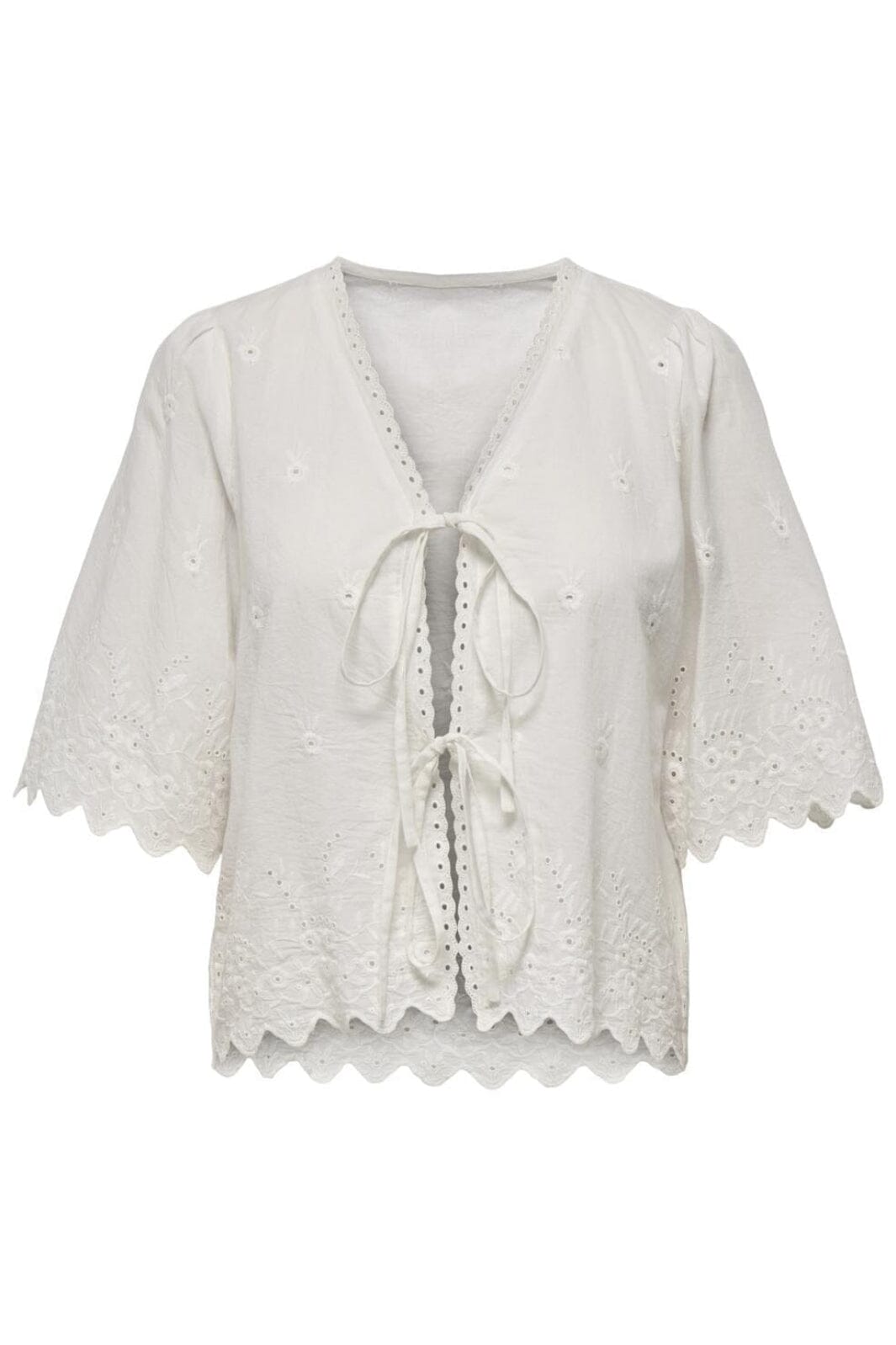 Only - Onlnynne Ss Tie Emb Top - 4714546 Cloud Dancer