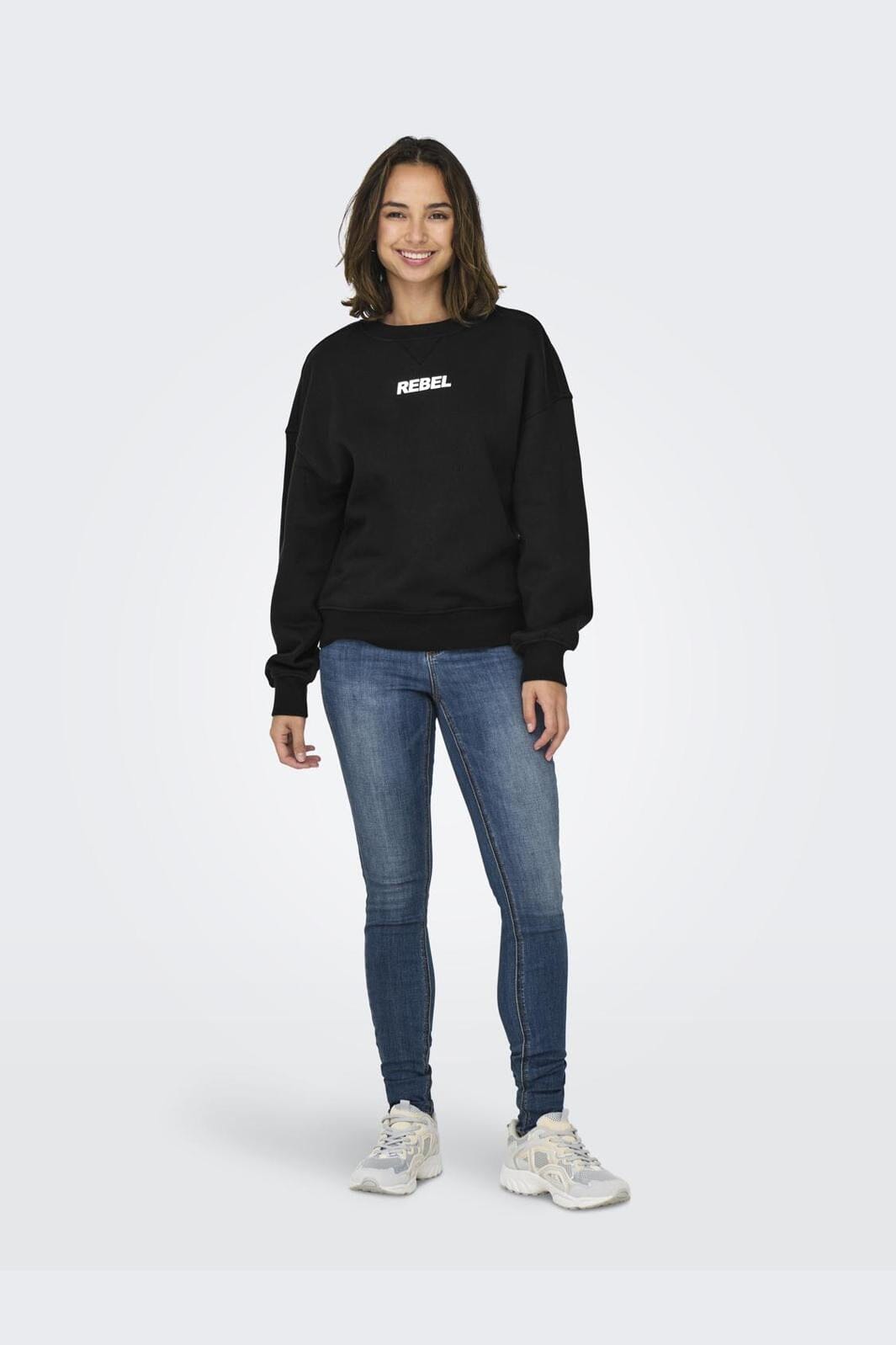 Only - Onlsofia L/S Word O-Neck Swt - 4564505 Black Rebel