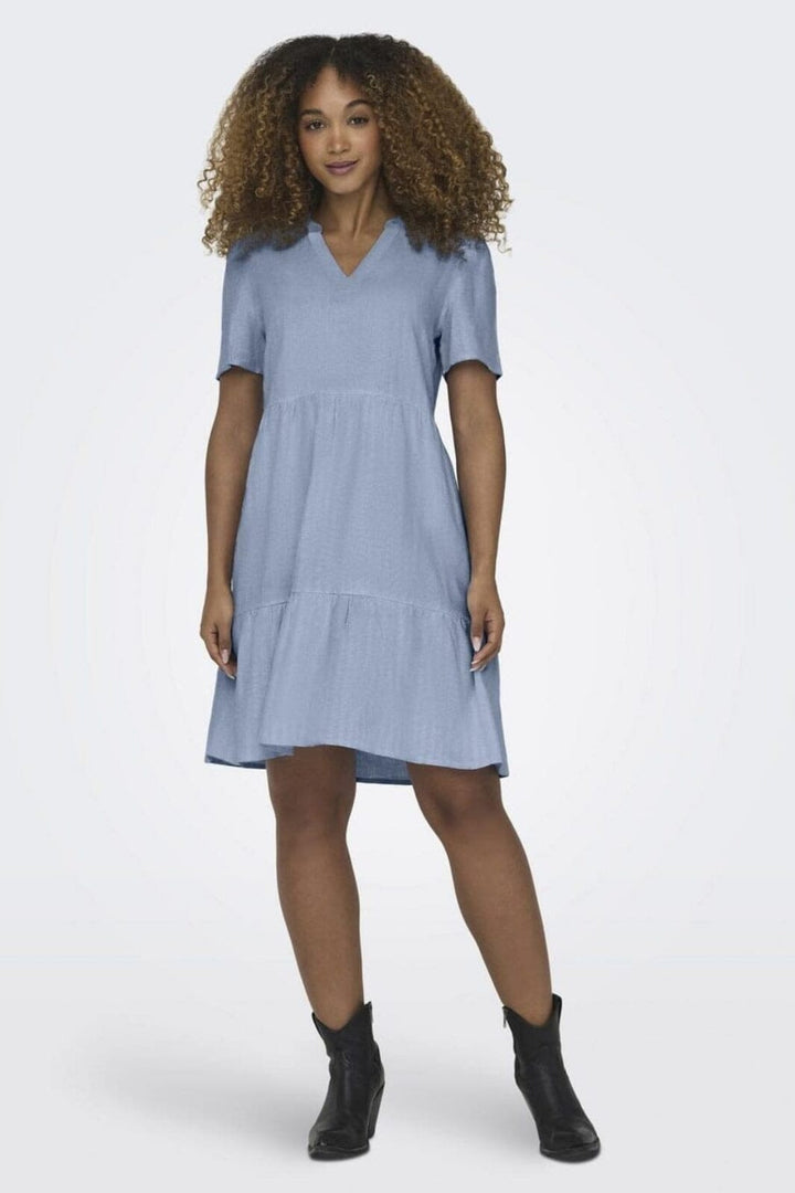 Only - Onltiri-Caro S/S V-Neck Lin Dress Cc - 4458240 Cashmere Blue