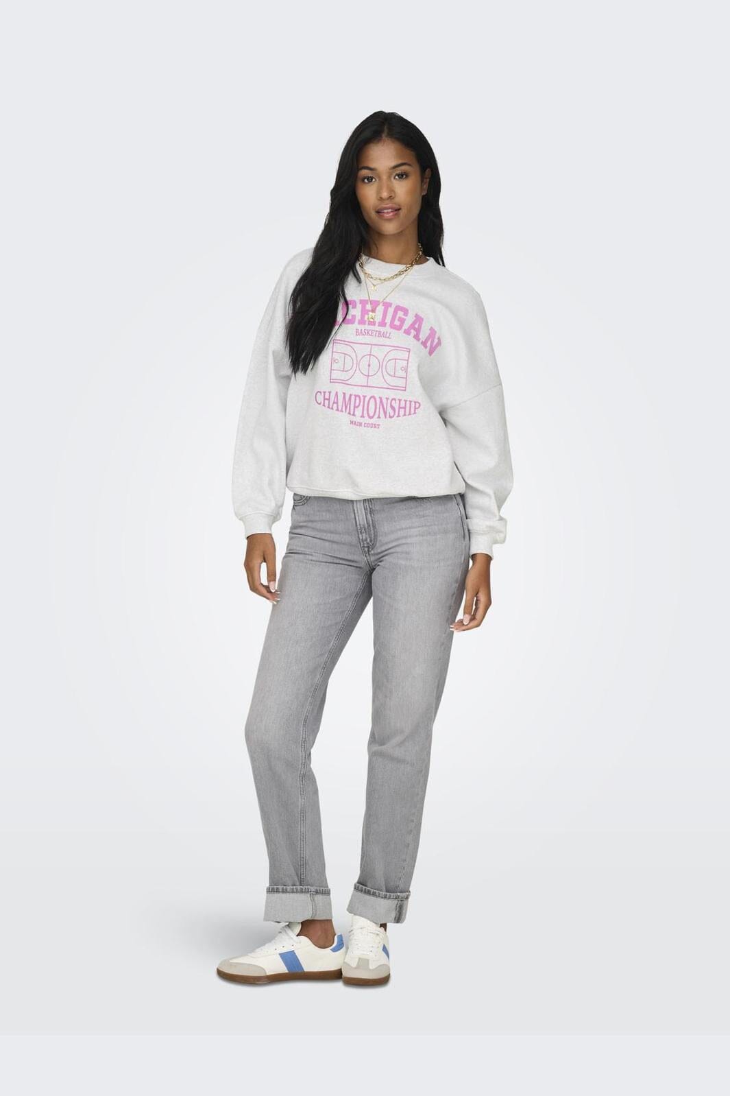 Only - Onlwendie L/S Basket O-Neck Swt - 4581869 Light Grey Melange Championship + Labels Brooklyn