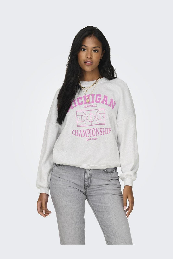 Only - Onlwendie L/S Basket O-Neck Swt - 4581869 Light Grey Melange Championship + Labels Brooklyn