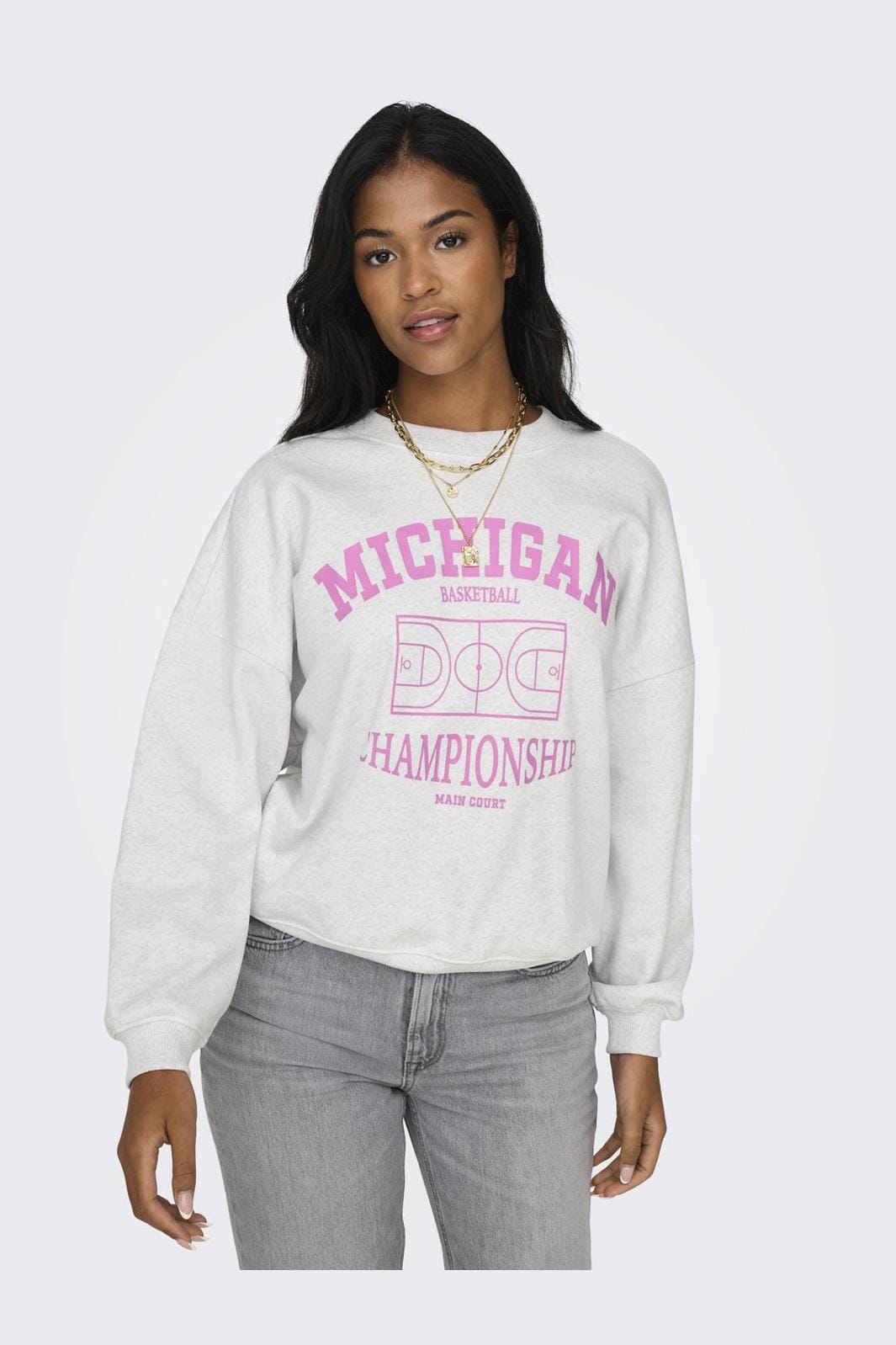 Only - Onlwendie L/S Basket O-Neck Swt - 4581869 Light Grey Melange Championship + Labels Brooklyn