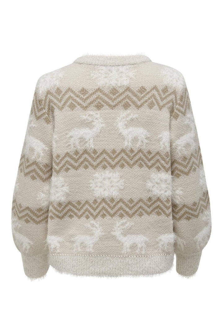 Only - Onlxmas Fairisle L/S Pullover Knt - 4009100 Pumice Stone W. White/Humus W. Frosted Almond Lurex Strikbluser 