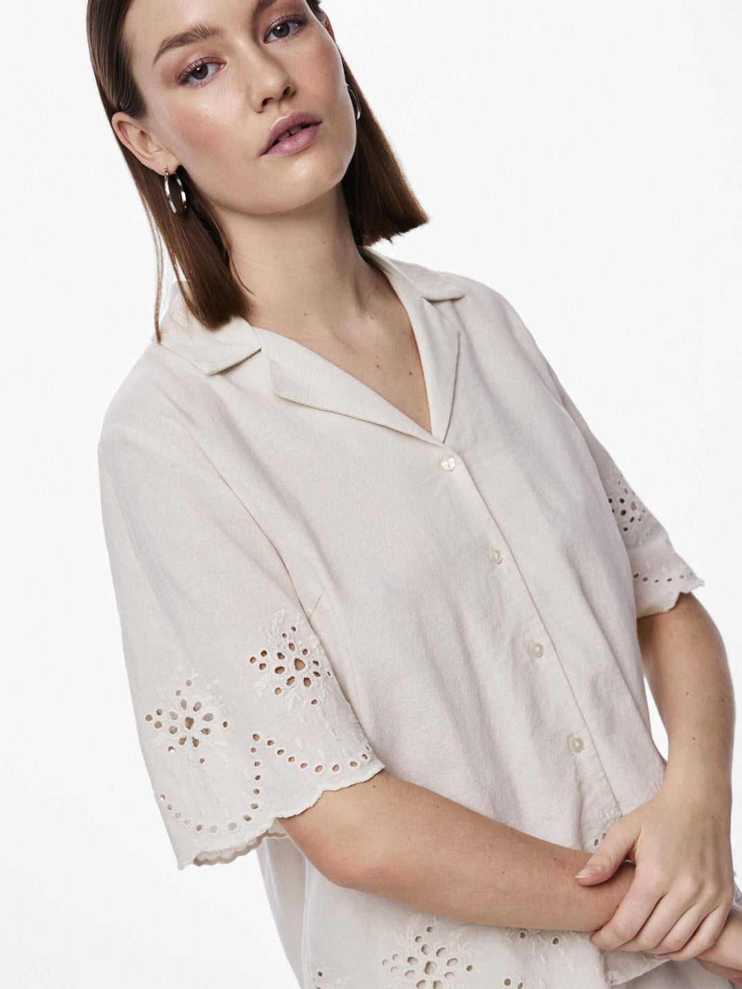 Pieces - Pcalmina Ss Embroidery Shirt - 4486676 Birch Skjorter 