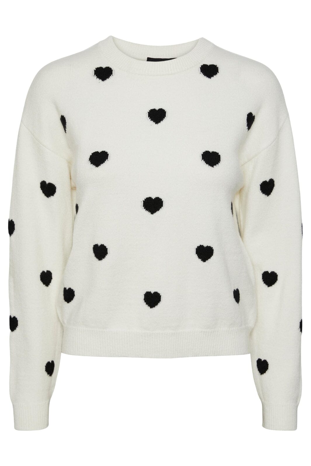 Pieces - Pcanita Ls O-Neck Knit Pullover - 188927-1088324 Bright White BLACK HEARTS Strikbluser 