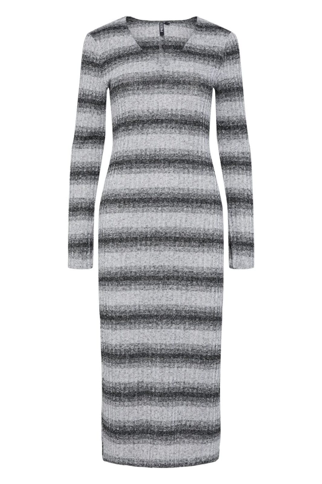 Pieces - Pcava Ls Ankle Dress - 4679790 Black Grey Stripes Kjoler 