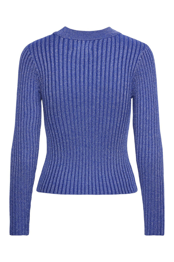 Pieces - Pccrista Ls Lurex O-Neck Knit Mm - 4584286 Bellwether Blue Silver Lurex