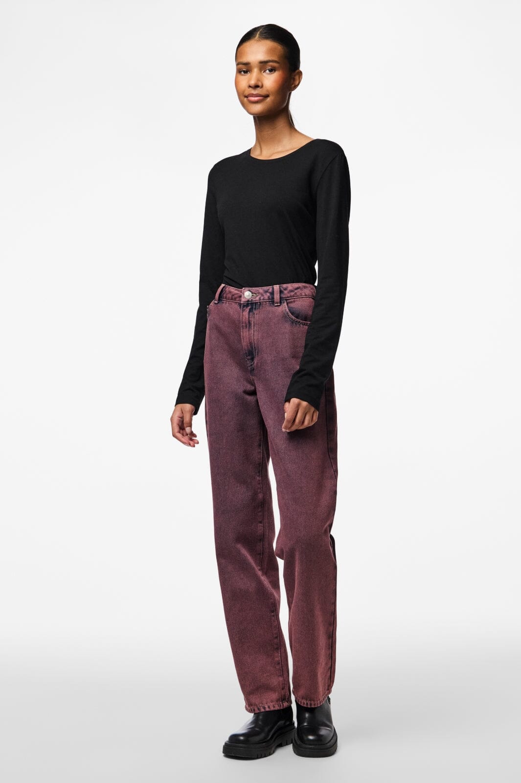 Pieces - Pcdria Straight Denim Pants - 4822816 Tawny Port Washed