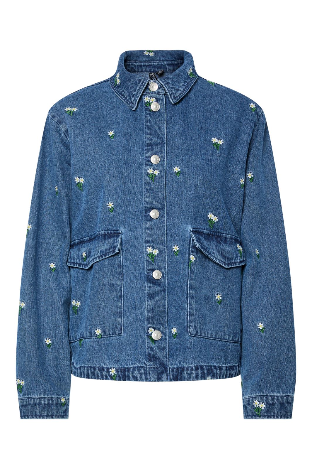 Pieces - Pcfreia Ls Denim Shirt Fsy - 4863499 Medium Blue Denim Flowers