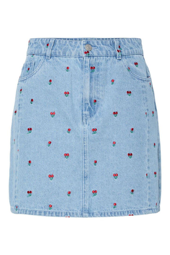 Pieces - Pcfreia Short Denim Skirt Fsy - 4925858 Light Blue Denim Tulips