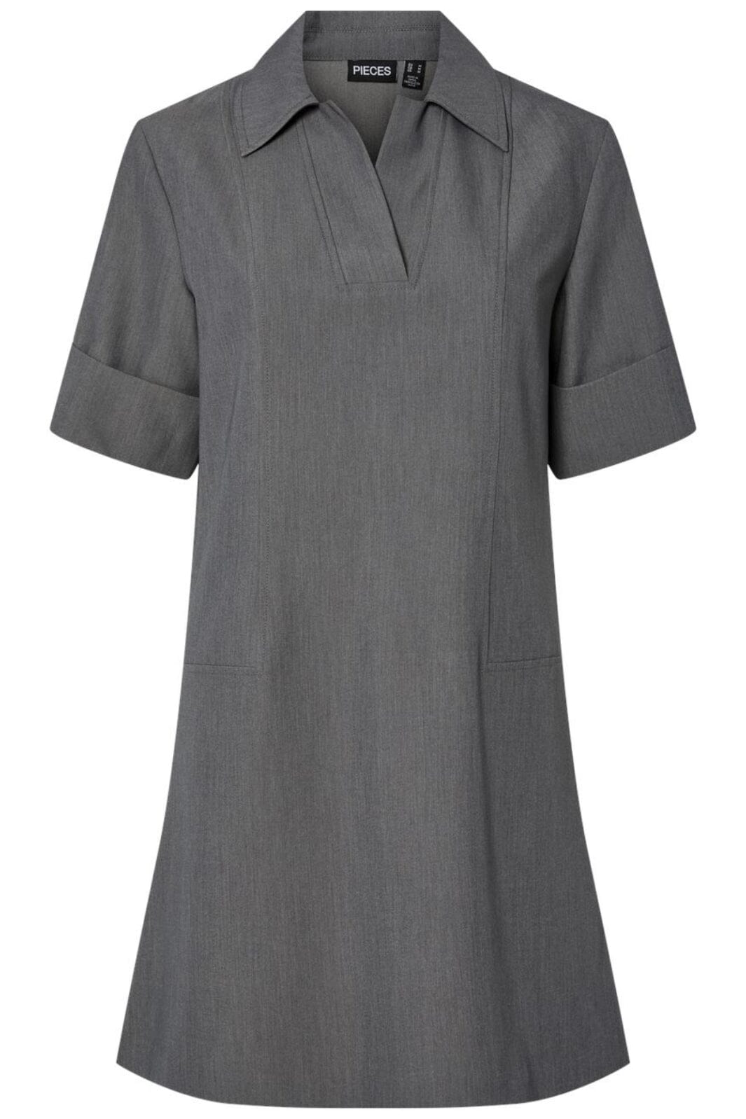 Pieces - Pcfrida Ss V-Neck Dress Fsy - 4860548 Medium Grey Melange Kjoler 