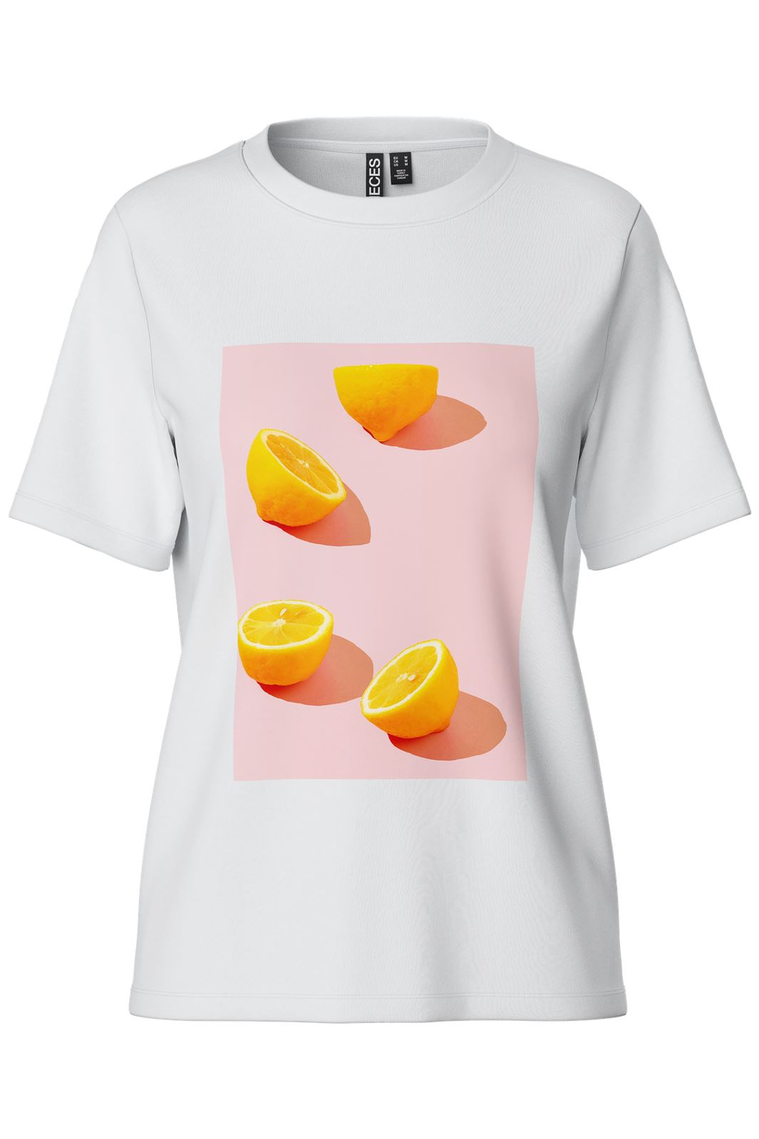 Pieces - Pcjulle Ss Tee Box 17160450 - 4844489 - Bright White Lemons