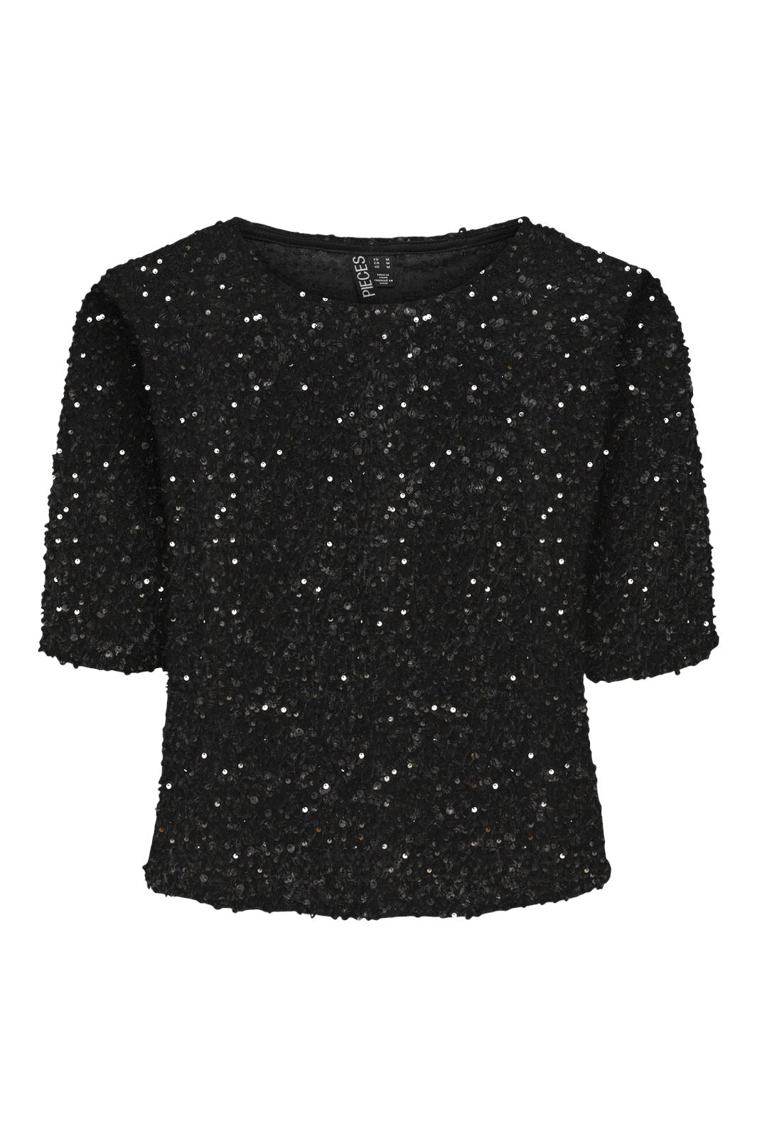 Pieces - Pckam Ss Top - 4617684 Black Black Sequins