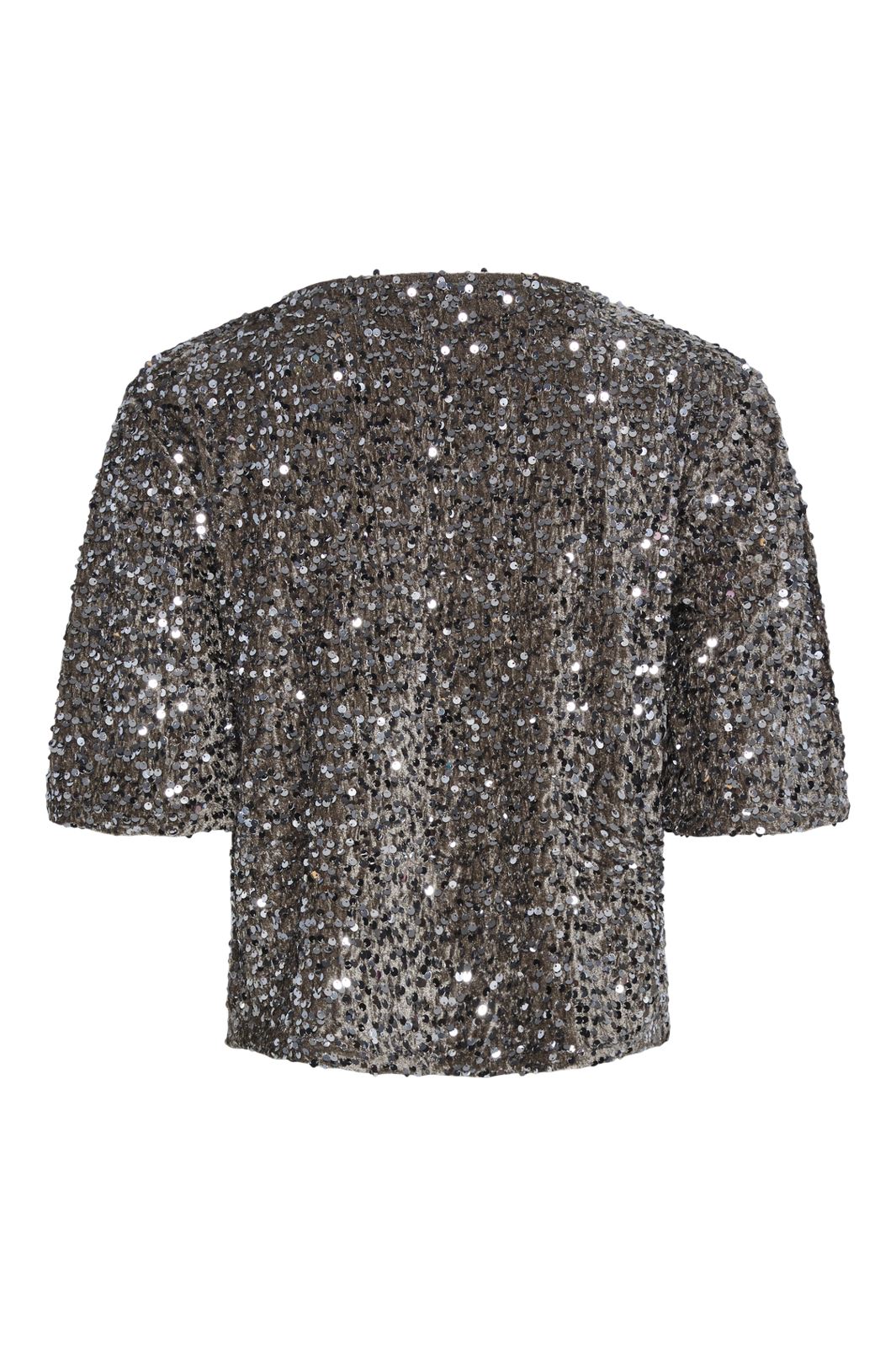 Pieces - Pckam Ss Top - 4641548 Morel Silver Sequins