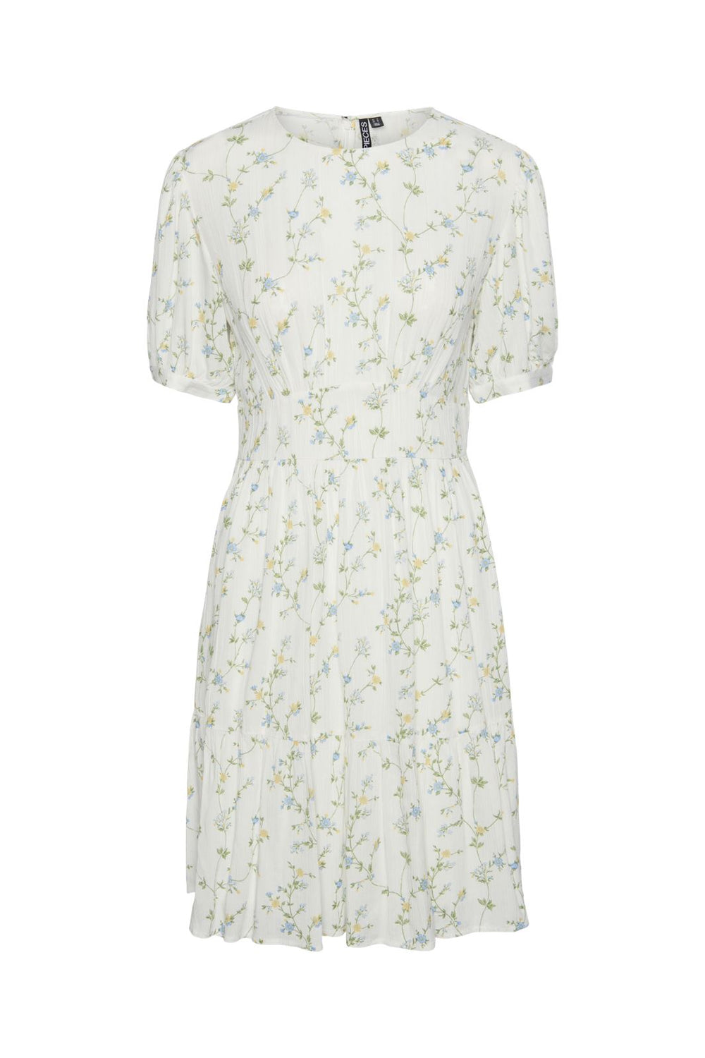 Pieces - Pckary Ss O-Neck Dress - 4523694 Cloud Dancer Flower Field