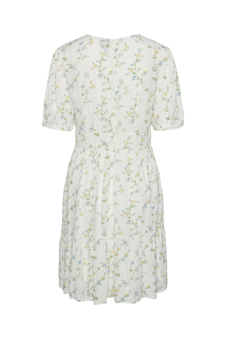 Pieces - Pckary Ss O-Neck Dress - 4523694 Cloud Dancer Flower Field