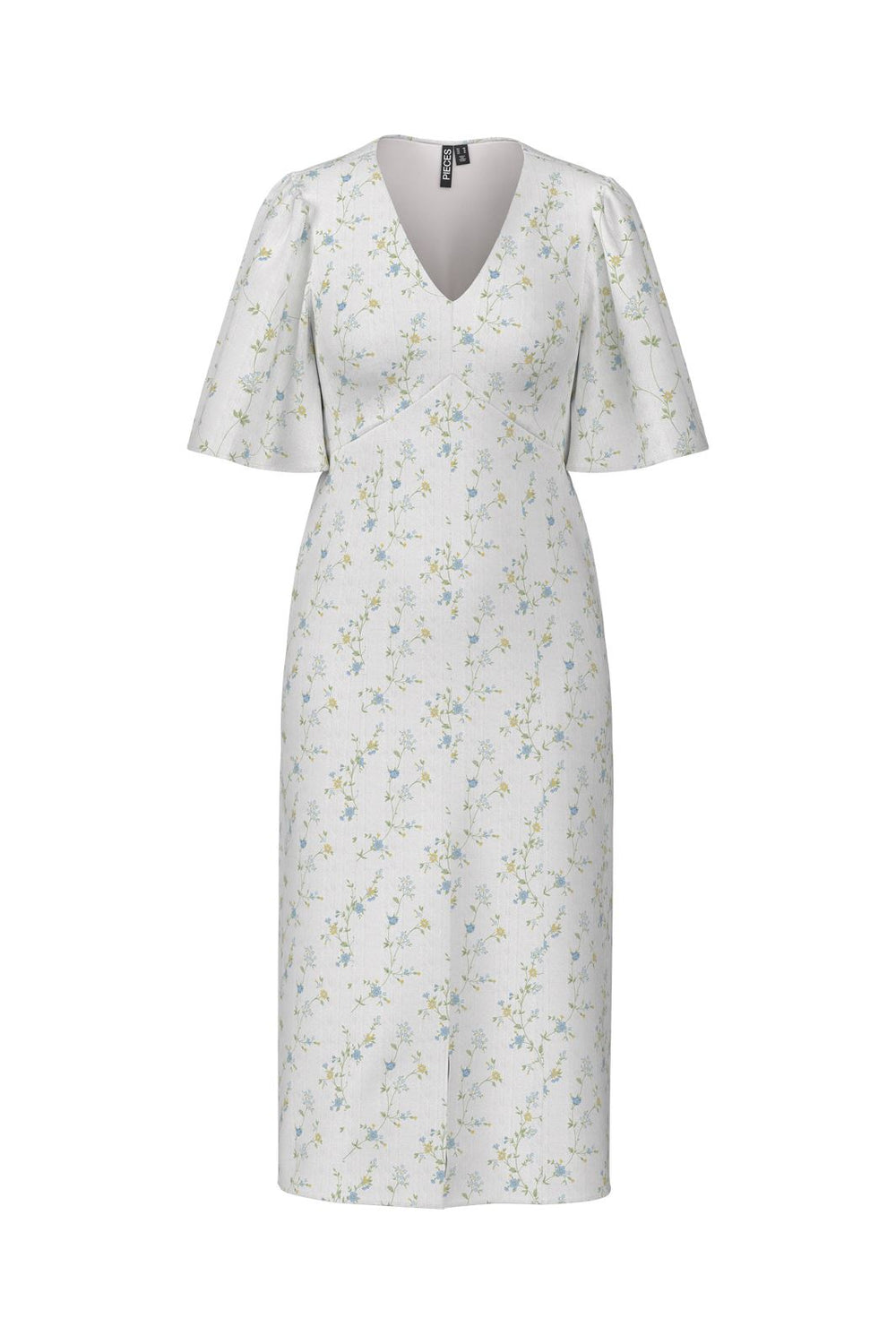 Pieces - Pckary Ss V-Neck Midi Dress - 4523675 Cloud Dancer Flower Field