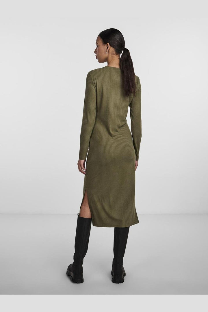 Pieces - Pckylie Ls O-Neck Midi Dress - 3935838 Deep Lichen Green