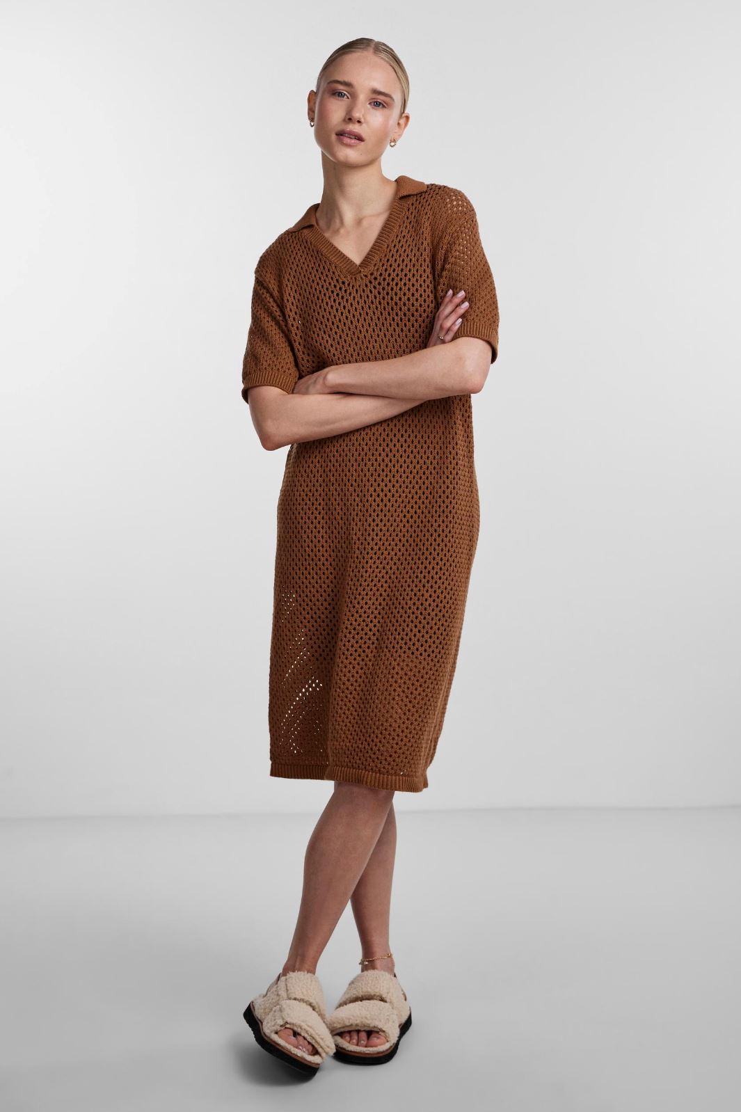 Pieces - Pclaya 2/4 Below Knee Polo Knit Dress - Thrush Kjoler 