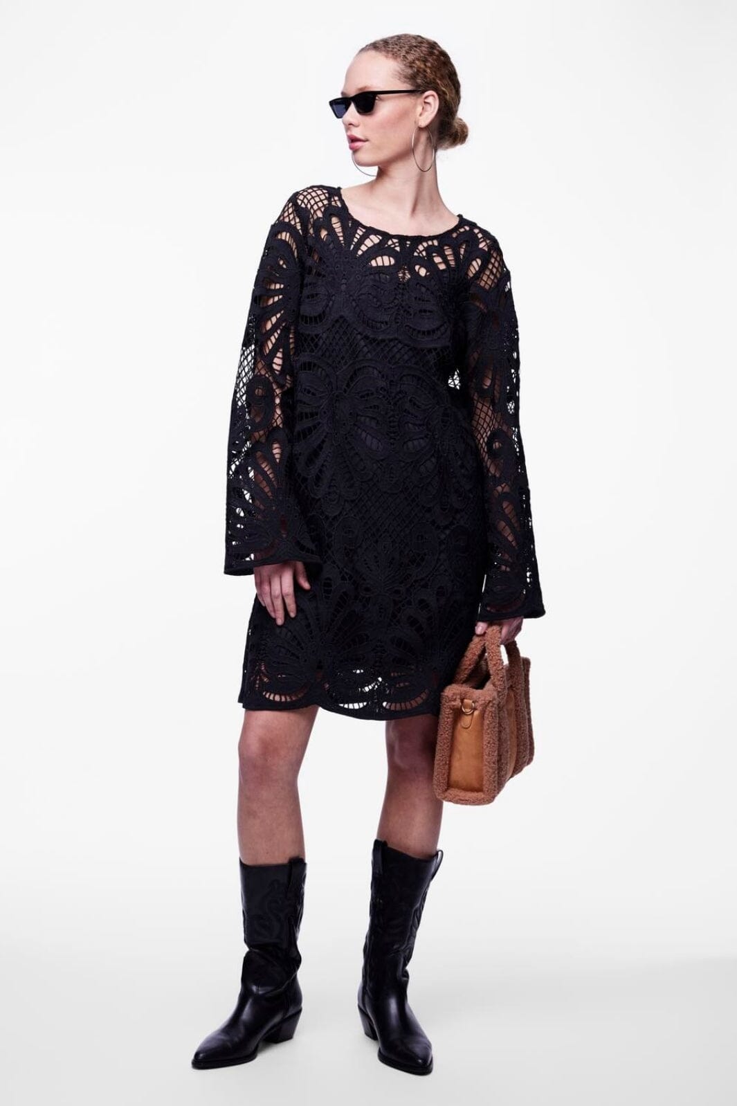 Pieces - Pclykke Ls Lace Dress - 4584682 Black Kjoler 