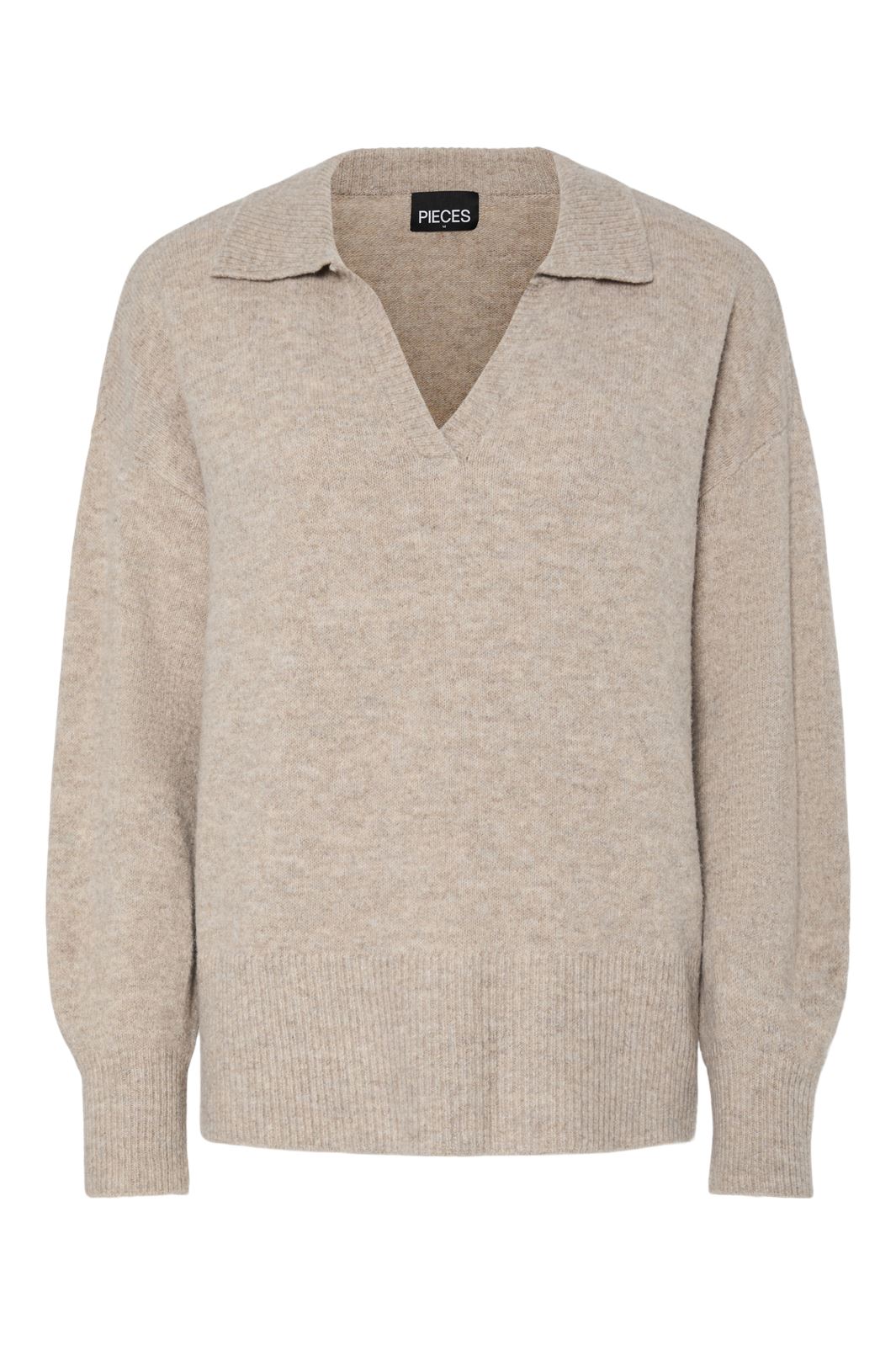 Pieces - Pcmalou Ls Polo Knit - 4793870 Taupe Gray Melange