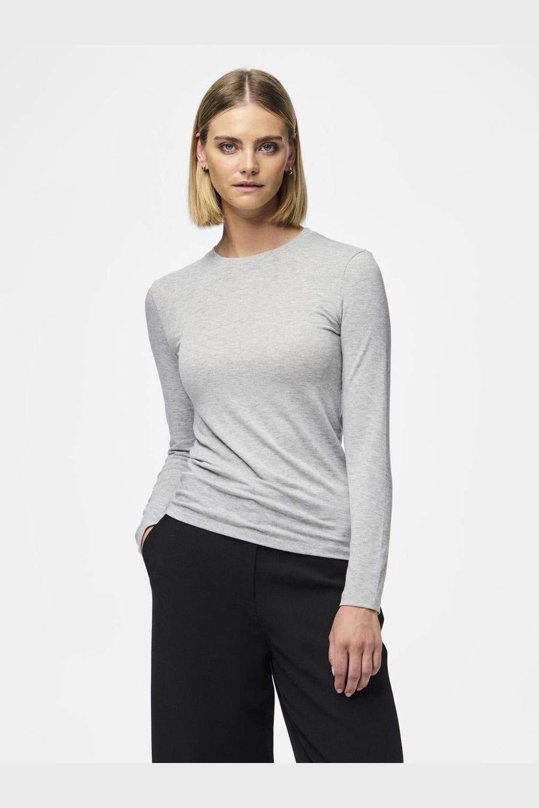 Pieces - Pcmaria Ls Top 17151138 - 4549993 - Light Grey Melange