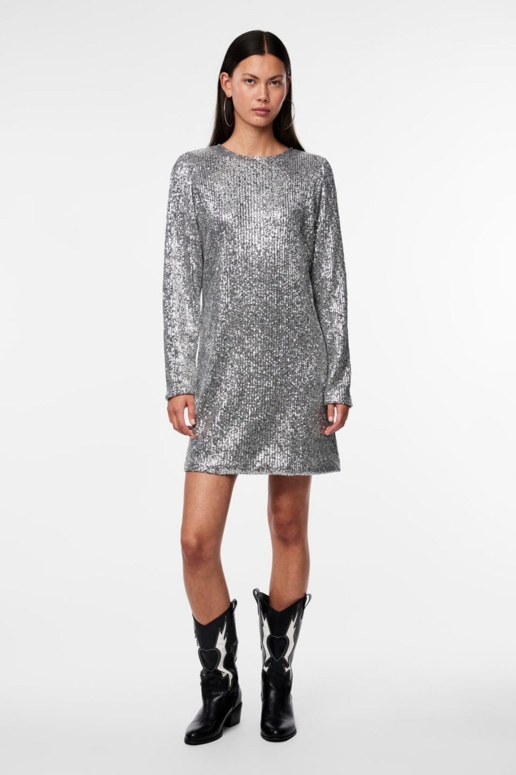 Pieces - Pcniri Ls Short Dress - 4509859 Silver Sequins Kjoler 