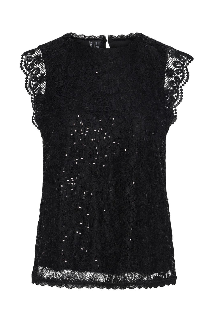 Pieces - Pcolline Sl Lace Sequins Top - 4567450 Black