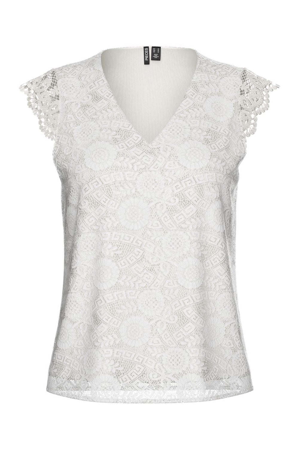 Pieces - Pcolline Sl Lace V-Neck Top 17154614 - 4642036 - Cloud Dancer