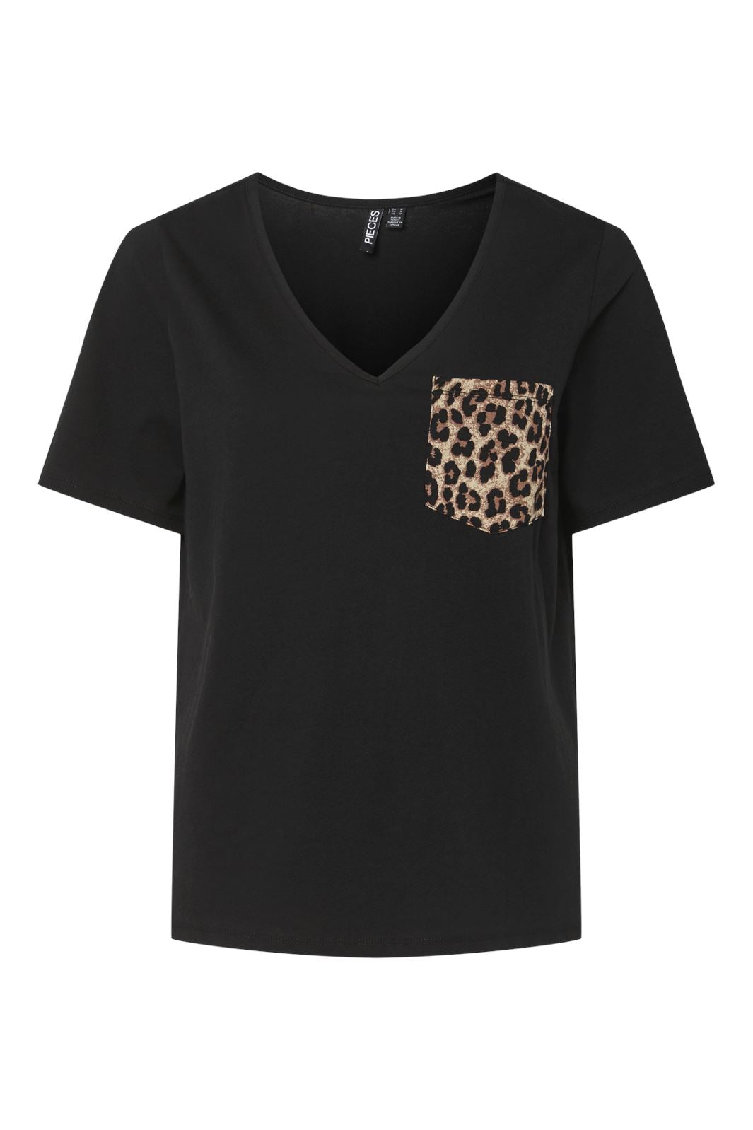 Pieces - Pcpia Ss V-Neck Tee Fc - 4770059 Black Leopard Aop Pocket