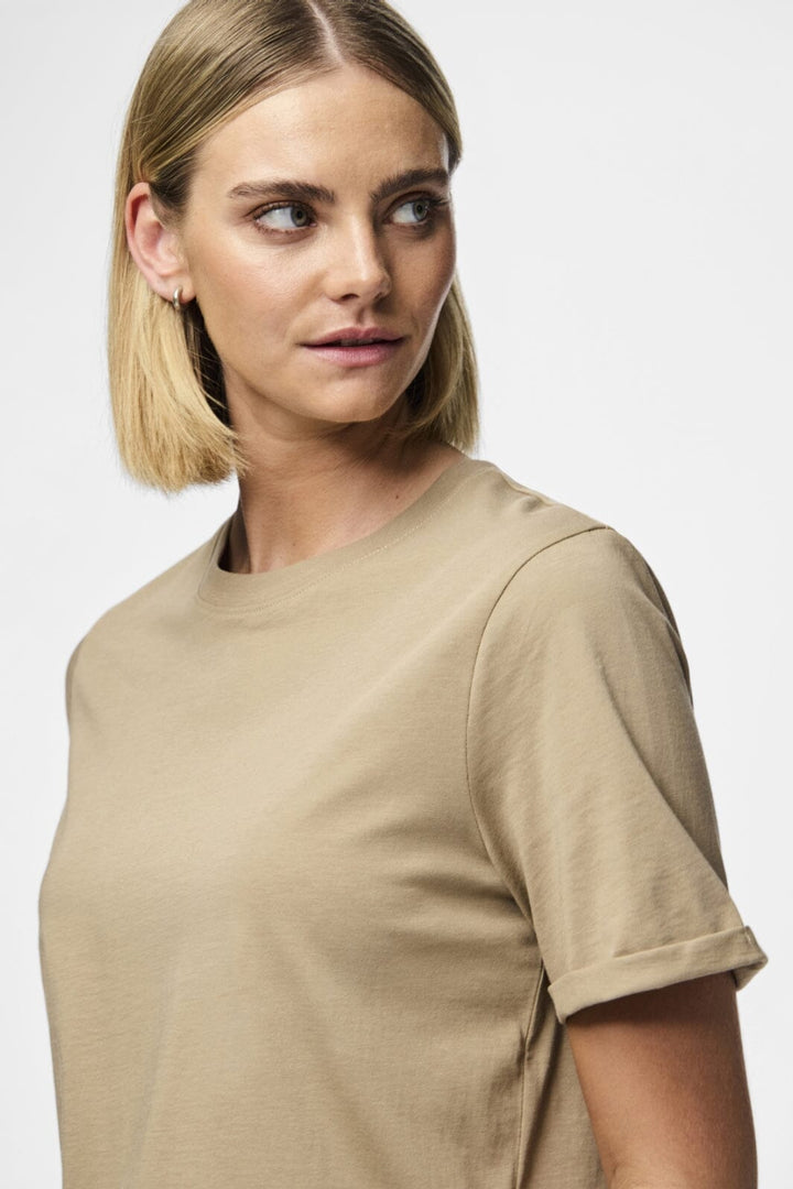 Pieces - Pcria Ss Fold Up Solid Tee - 3782170 Silver Mink