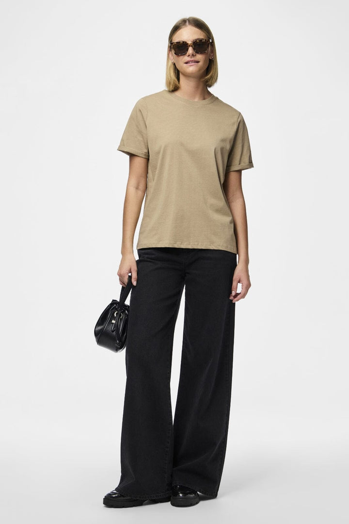 Pieces - Pcria Ss Fold Up Solid Tee - 3782170 Silver Mink