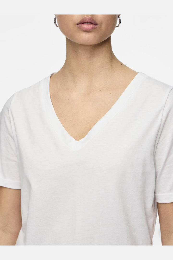 Pieces - Pcria Ss V-Neck Solid Tee - 3783301 Bright White