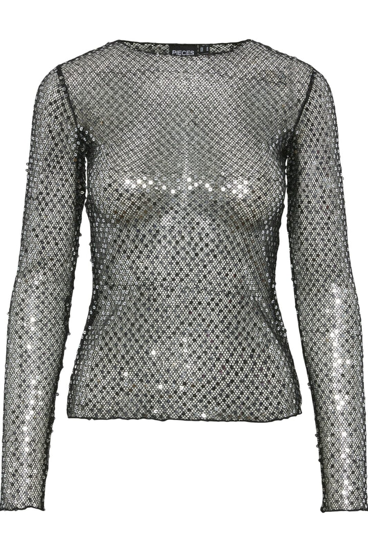 Pieces - Pcrissi Ls Sequins Top - 4610020 Black Silver Sequins Toppe 