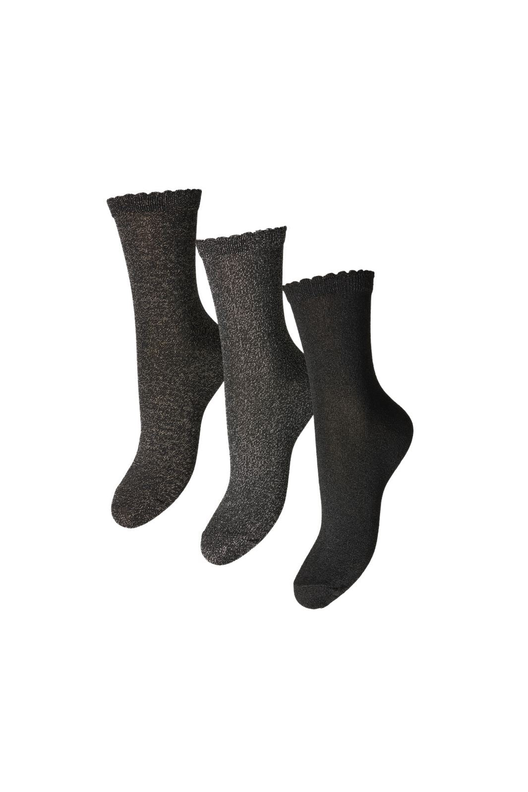 Pieces - Pcsebby Glitter Long 3Pack Socks - 4610654 Black 3-Pack Black/Black Gold/Black Silve