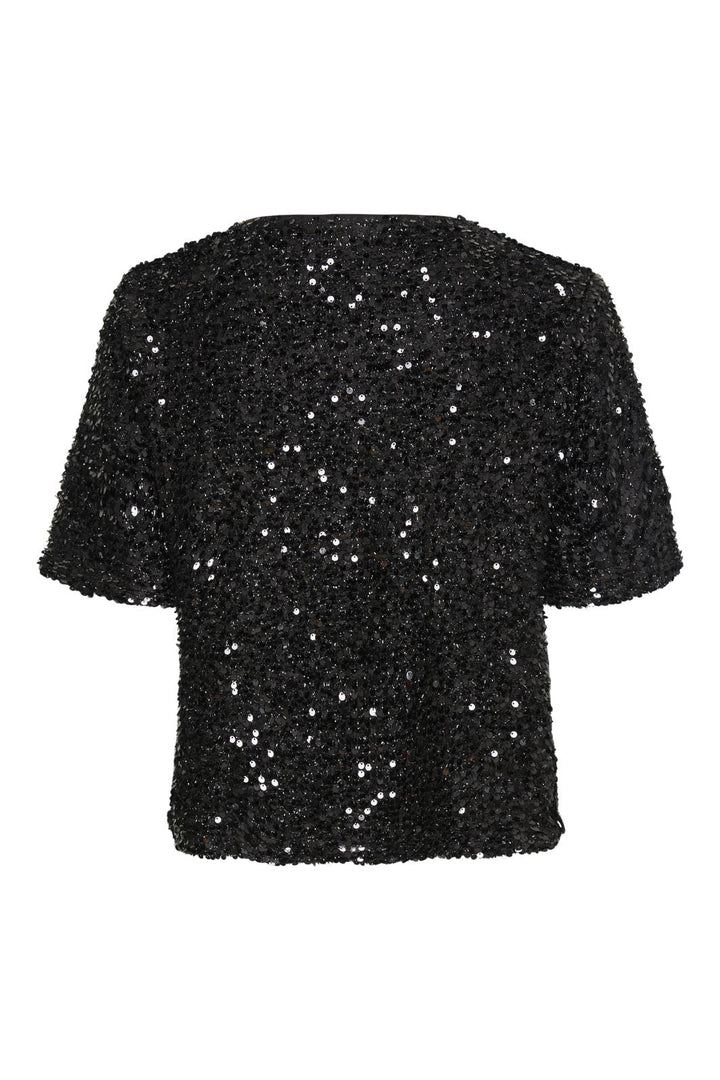 Pieces - Pcserena Sequin Ss O-Neck Top Mm - 4537226 Black Black Sequince