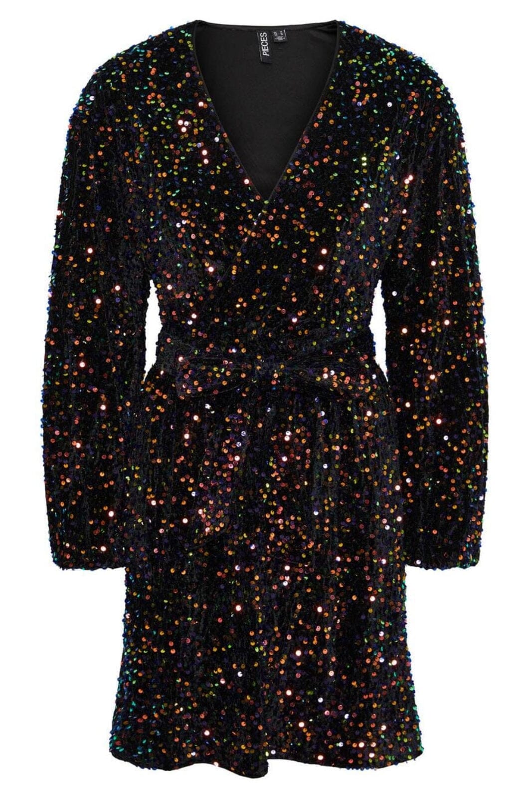 Pieces - Pcstella Ls Sequin Wrap Dress - 4514774 Black Sequins Kjoler 