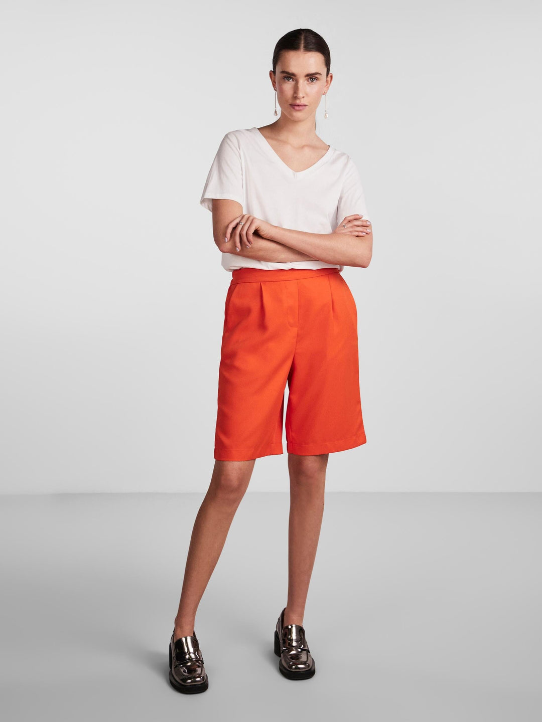 Pieces - Pctally Hw Shorts - Tangerine Tango Shorts 