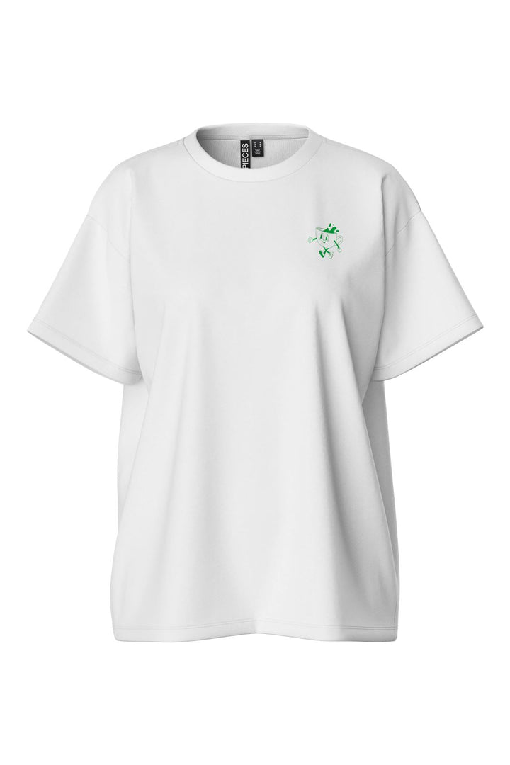 Pieces - Pctrixie Ss O-Neck Oversized Tee - 4719035 Bright White Fern Green Coffee