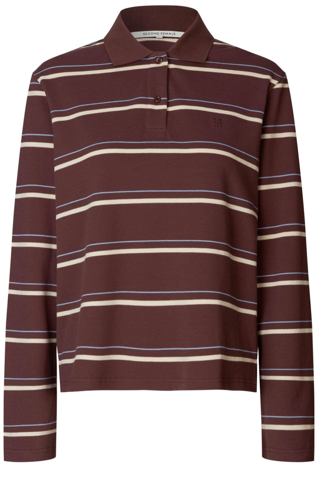 Second Female - Lovella Striped Polo LL Tee 59836 - Bitter Chocolate