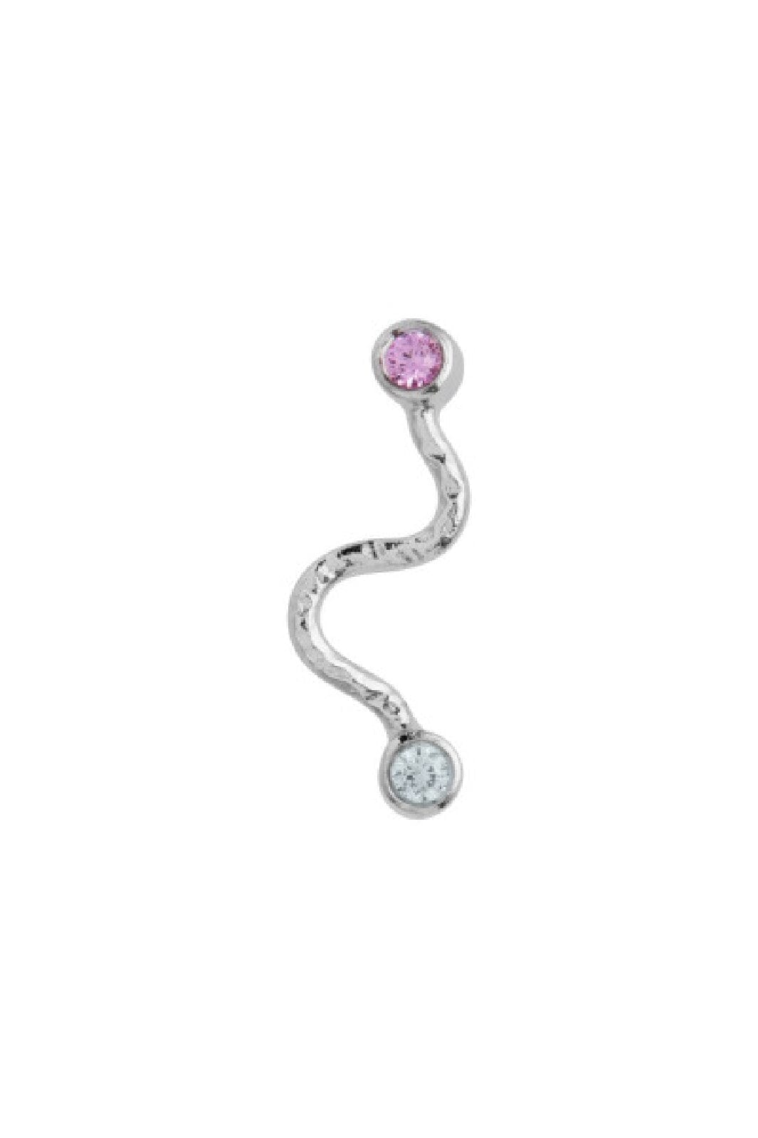 Stine A - Big Wave Earring With Pastel Pink & Blue Stones Silver - 1219-00-S Øreringe 