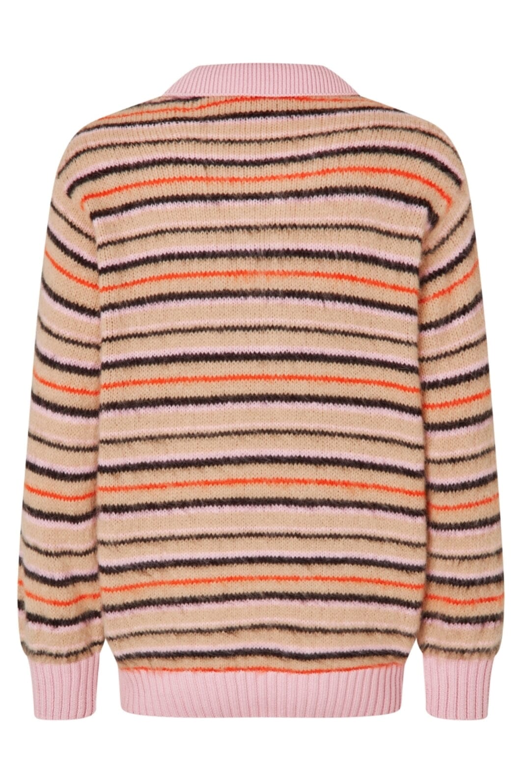 Stine Goya - 2328 Alpaca Cotton, Long Sleeve Knit Polo sg-ss25-k030-2328 - Alpaca Cream Stripes